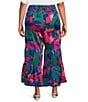 Sugarlips Plus Size Gem Tone Abstract Printed Satin Wide Leg Pants, Color:Magenta/Blue/Green - Image 2