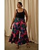 Sugarlips Plus Size Gem Tone Abstract Printed Satin Wide Leg Pants, Color:Magenta/Blue/Green - Image 4
