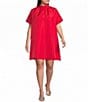 Sugarlips Plus Size Heather Rhinestone Back Tie Mock Neck Short Sleeve Shift Mini Dress - Image 1