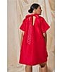 Sugarlips Plus Size Heather Rhinestone Back Tie Mock Neck Short Sleeve Shift Mini Dress - Image 5