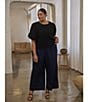 Sugarlips Plus Size High Waisted Pleat Front Wide Leg Pants, Color:Navy - Image 5