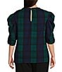 Sugarlips Plus Size Hudson Plaid Puff Sleeve Top, Color:Navy/Green Multi - Image 2
