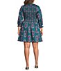 Sugarlips Plus Size Isme Smocked Floral Print V-Neck Long Sleeve Mini Dress - Image 2