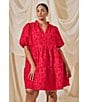 Sugarlips Plus Size Jacey Floral Jacquard Split V-Neck Short Sleeve Tiered Mini Shift Dress - Image 4