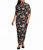 Sugarlips Plus Size Jena Floral Mesh Mock Neck Half Sleeve Ruched Dress - Image 1