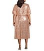 Sugarlips Plus Size Kelsa Sequin Round Neck Short Puffy Sleeves A-Line Midi Dress, Color:Gold - Image 2