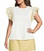 Sugarlips Plus Size Keny Round Neck Ruffle Cap Sleeve Knit Top - Image 1
