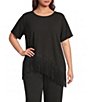 Sugarlips Plus Size Lendria Round Neck Short Sleeve Asymmetric Fringe Hem Coordinating Top - Image 1