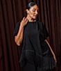 Sugarlips Plus Size Lendria Round Neck Short Sleeve Asymmetric Fringe Hem Coordinating Top - Image 5