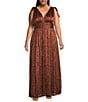Sugarlips Plus Size Leoben Floral Printed Pleated Long Dress, Color:Brown/Black - Image 1
