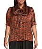 Sugarlips Plus Size Leoben Puffed Sleeve Floral Printed Top, Color:Brown/Black - Image 1