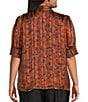 Sugarlips Plus Size Leoben Puffed Sleeve Floral Printed Top, Color:Brown/Black - Image 2