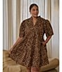 Sugarlips Plus Size Leopard Printed Short Sleeve A-Line Dress, Color:Dark Brown - Image 4