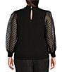 Sugarlips Plus Size Long Mesh Sleeve Solid/Clip-Dot Top, Color:Black - Image 2