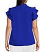Sugarlips Plus Size Luna Ruffle Mock Neck Short Sleeve Button Down Blouse - Image 2