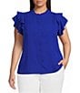 Sugarlips Plus Size Luna Ruffle Mock Neck Cap Sleeve Button Down Blouse - Image 1