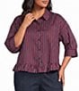 Sugarlips Plus Size Marina Stripe Point Collar Half Sleeve Ruffle Hem Button Front Shirt - Image 1