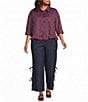 Sugarlips Plus Size Marina Stripe Point Collar Half Sleeve Ruffle Hem Button Front Shirt - Image 3