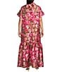 Sugarlips Plus Size Mersin Floral Printed Organza Overlay Long Camisole Maxi Dress, Color:Brown Multi - Image 2