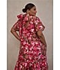 Sugarlips Plus Size Mersin Floral Printed Organza Overlay Long Camisole Maxi Dress, Color:Brown Multi - Image 5