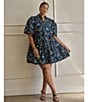 Sugarlips Plus Size Mini Floral Printed Short Sleeve A-Line Dress, Color:Teal Multi - Image 4