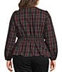 Sugarlips Plus Size Mirana Plaid Printed Split V-Neck Long Sleeve Smocked Waist Top - Image 2