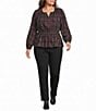 Sugarlips Plus Size Mirana Plaid Printed Split V-Neck Long Sleeve Smocked Waist Top - Image 3