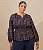 Sugarlips Plus Size Mirana Plaid Printed Split V-Neck Long Sleeve Smocked Waist Top - Image 6