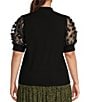 Sugarlips Plus Size Mock Neck Contrast Short Sleeve Top, Color:Black - Image 2