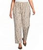 Sugarlips Plus Size Paisley Printed High Rise Drawstring Waist Straight Leg Denim Coordinating Pants - Image 1