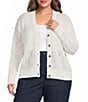 Sugarlips Plus Size Pointelle V-Neck Long Sleeve Button Front Cardigan - Image 1