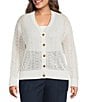 Sugarlips Plus Size Pointelle V-Neck Long Sleeve Button Front Cardigan - Image 2
