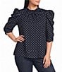 Sugarlips Plus Size Polka Dot Smocked Mock Neck Draped Sleeve Top - Image 1