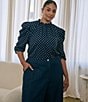 Sugarlips Plus Size Polka Dot Smocked Mock Neck Draped Sleeve Top - Image 5