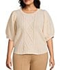 Sugarlips Plus Size Puffed Sleeve Cable Knit Sweater, Color:Oatmeal - Image 1