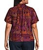 Sugarlips Plus Size Reva Tiger Print Ruffle Split V-Neck Short Sleeve Top - Image 2