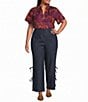 Sugarlips Plus Size Reva Tiger Print Ruffle Split V-Neck Short Sleeve Top - Image 3