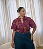 Sugarlips Plus Size Reva Tiger Print Ruffle Split V-Neck Short Sleeve Top - Image 5