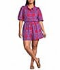 Sugarlips Plus Size Rory Abstract Viola Split Collar Short Sleeve Button Down Coordinating Linen Top - Image 3