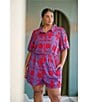 Sugarlips Plus Size Rory Abstract Viola Split Collar Short Sleeve Button Down Coordinating Linen Top - Image 5