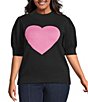 Sugarlips Plus Size Russel Heart Mock Neck Short Puff Sleeve Sweater, Color:Black Pink - Image 1