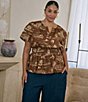 Sugarlips Plus Size Sarina Western Printed Split V-Neck Short Sleeve Smocked Poplin Peplum Top - Image 5