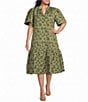 Sugarlips Plus Size Short Sleeve Floral Jacquard Midi Dress - Image 1