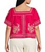 Sugarlips Plus Size Silvia Embroidered Square Neck Short Sleeve Top - Image 2