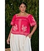 Sugarlips Plus Size Silvia Embroidered Square Neck Short Sleeve Top - Image 5