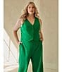 Color:Kelly Green - Image 6 - Plus Size Slight Stretch High Waisted Wide Leg Trousers