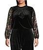 Sugarlips Plus Size Sparkle City Velvet Ruffle Mock Neck Sequin Long Sleeve Top, Color:Black - Image 1