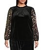 Sugarlips Plus Size Sparkle City Velvet Ruffle Mock Neck Sequin Long Sleeve Top, Color:Black - Image 2