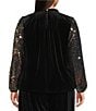 Sugarlips Plus Size Sparkle City Velvet Ruffle Mock Neck Sequin Long Sleeve Top, Color:Black - Image 3
