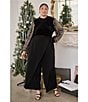 Sugarlips Plus Size Sparkle City Velvet Ruffle Mock Neck Sequin Long Sleeve Top, Color:Black - Image 7